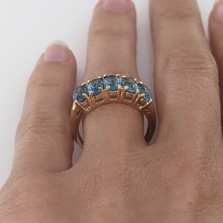 10K BLUE TOPAZ OVAL (5) 4X6 ESTATE RING 2.9 GRAMS