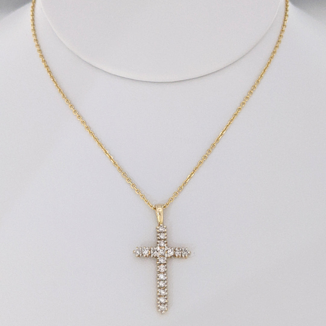 14K .50 CARAT TOTAL WEIGHT SI2 I DIAMOND ROUND (17) ESTATE CROSS PENDANT &amp; CHAIN 4.2 GRAMS