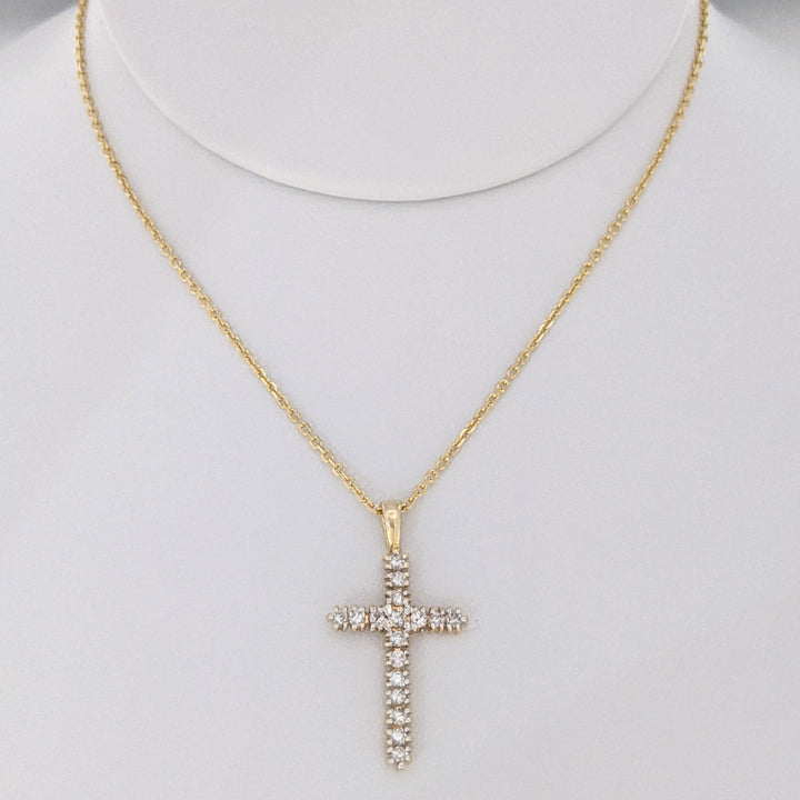 14K .50 CARAT TOTAL WEIGHT SI2 I DIAMOND ROUND (17) ESTATE CROSS PENDANT &amp; CHAIN 4.2 GRAMS