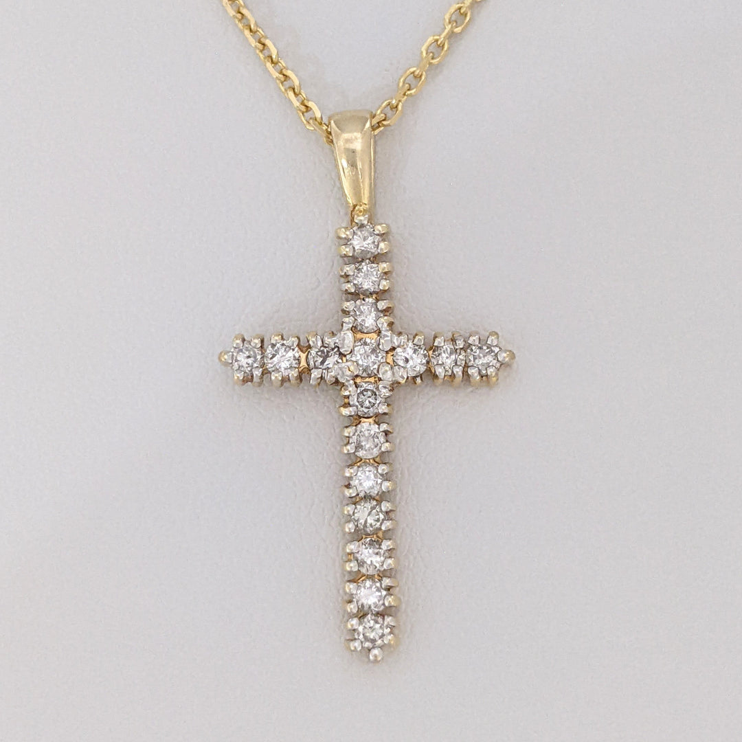 14K .50 CARAT TOTAL WEIGHT SI2 I DIAMOND ROUND (17) ESTATE CROSS PENDANT &amp; CHAIN 4.2 GRAMS