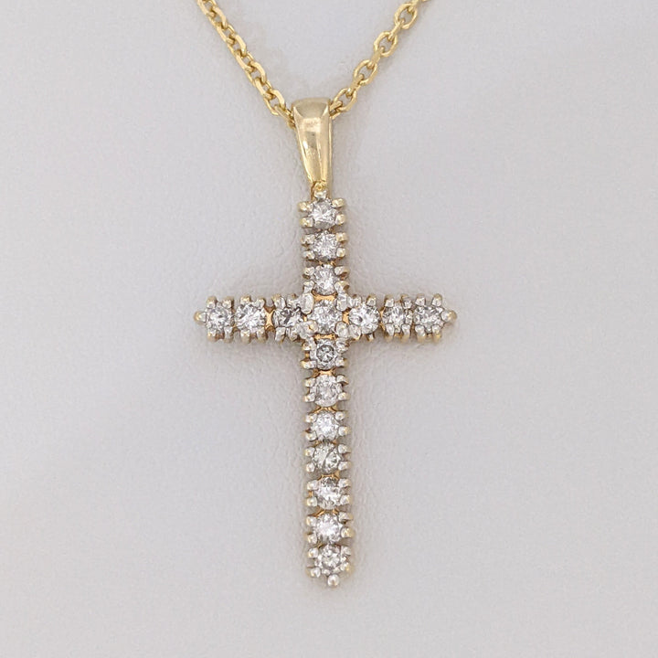 14K .50 CARAT TOTAL WEIGHT SI2 I DIAMOND ROUND (17) ESTATE CROSS PENDANT &amp; CHAIN 4.2 GRAMS