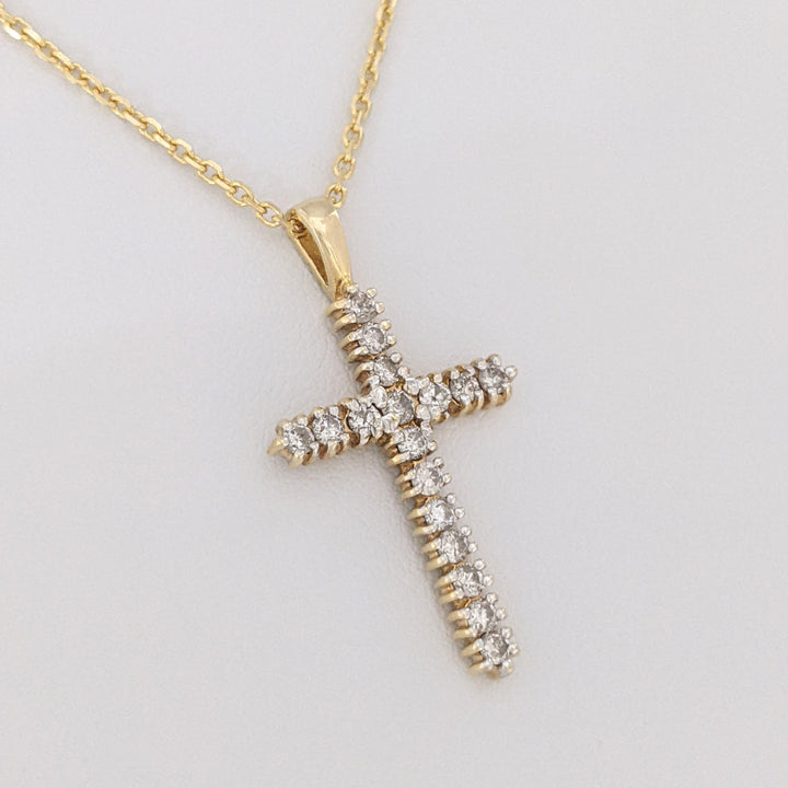 14K .50 CARAT TOTAL WEIGHT SI2 I DIAMOND ROUND (17) ESTATE CROSS PENDANT &amp; CHAIN 4.2 GRAMS