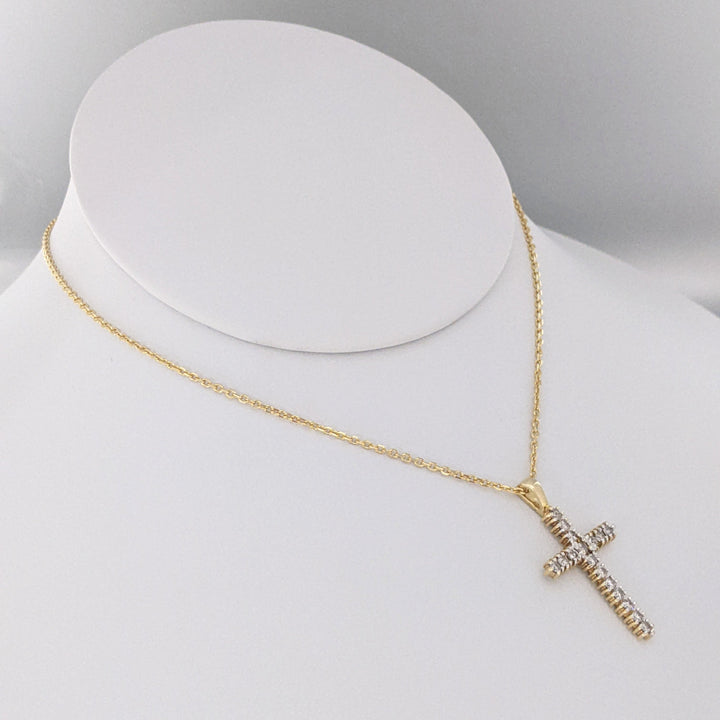 14K .50 CARAT TOTAL WEIGHT SI2 I DIAMOND ROUND (17) ESTATE CROSS PENDANT &amp; CHAIN 4.2 GRAMS