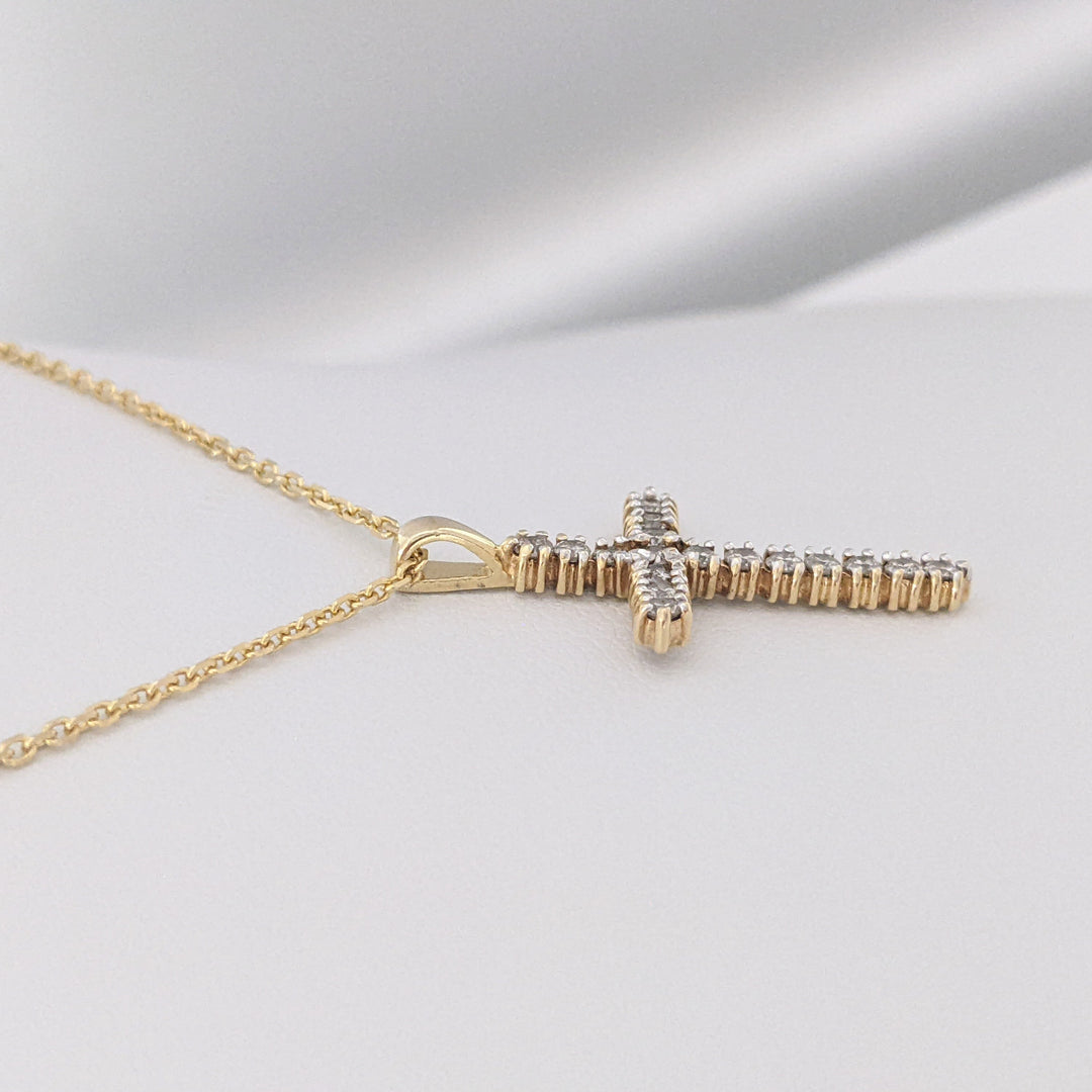 14K .50 CARAT TOTAL WEIGHT SI2 I DIAMOND ROUND (17) ESTATE CROSS PENDANT &amp; CHAIN 4.2 GRAMS