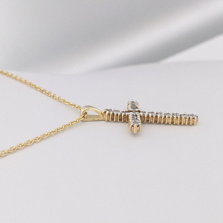 14K .50 CARAT TOTAL WEIGHT SI2 I DIAMOND ROUND (17) ESTATE CROSS PENDANT &amp; CHAIN 4.2 GRAMS