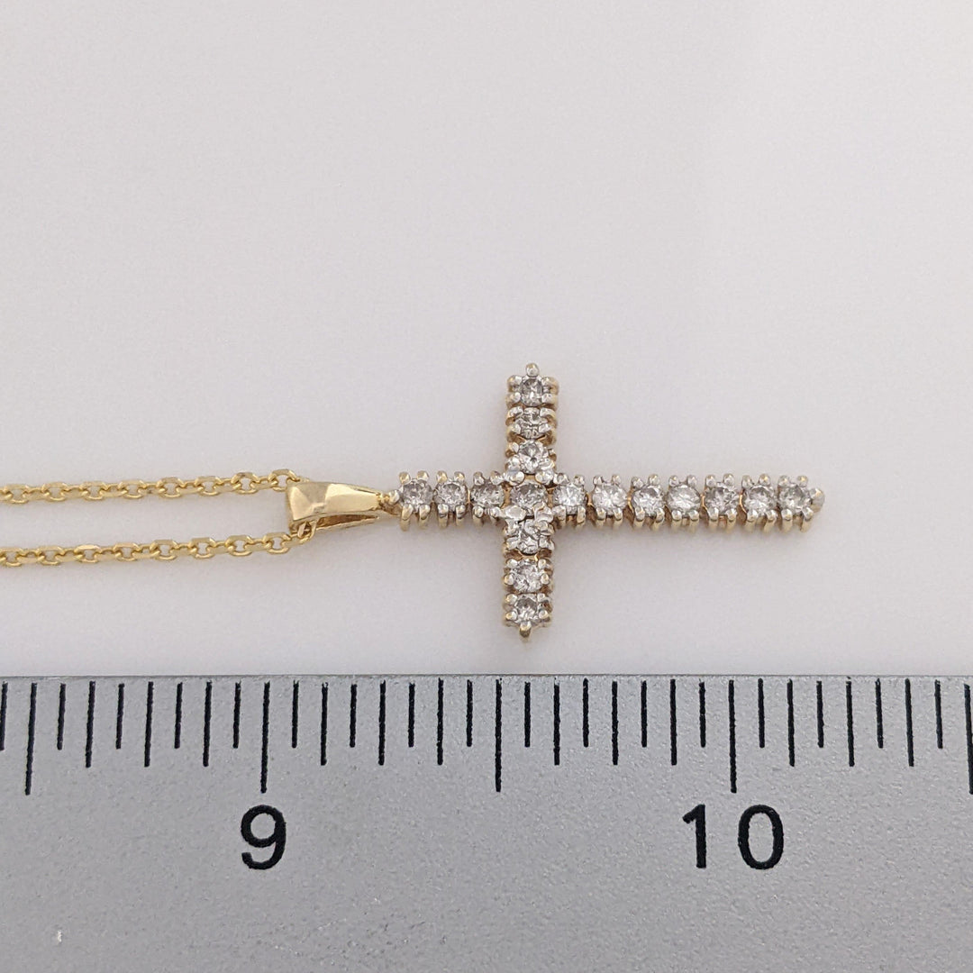 14K .50 CARAT TOTAL WEIGHT SI2 I DIAMOND ROUND (17) ESTATE CROSS PENDANT &amp; CHAIN 4.2 GRAMS