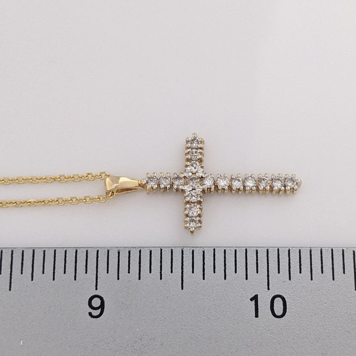 14K .50 CARAT TOTAL WEIGHT SI2 I DIAMOND ROUND (17) ESTATE CROSS PENDANT &amp; CHAIN 4.2 GRAMS