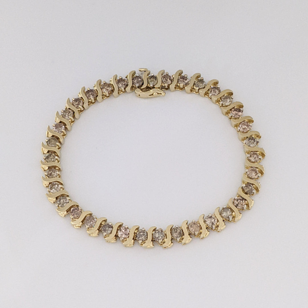 14K 5.60 CARAT TOTAL WEIGHT I2 CHAMPAGNE DIAMOND ROUND (35) S-LINK ESTATE BRACELET 15.4 GRAMS