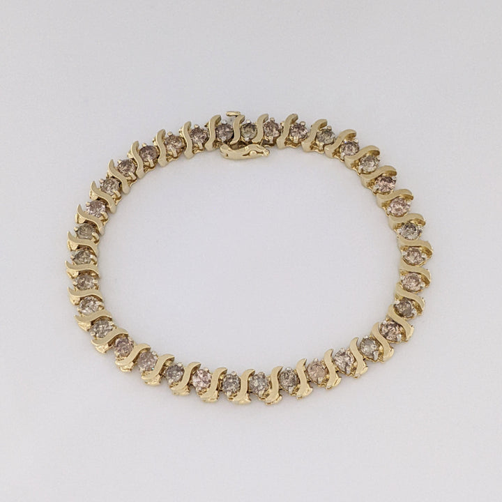 14K 5.60 CARAT TOTAL WEIGHT I2 CHAMPAGNE DIAMOND ROUND (35) S-LINK ESTATE BRACELET 15.4 GRAMS