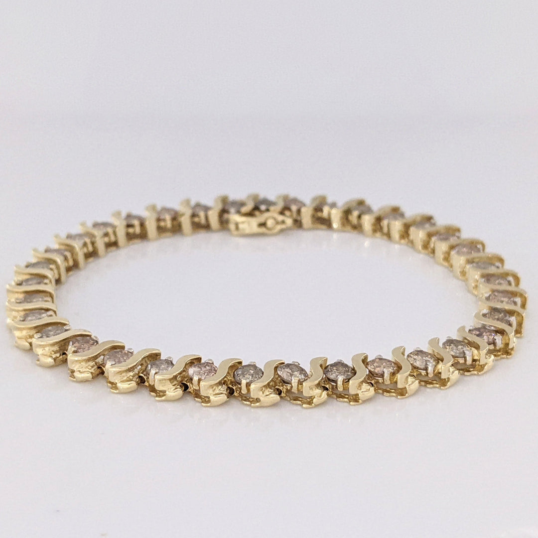 14K 5.60 CARAT TOTAL WEIGHT I2 CHAMPAGNE DIAMOND ROUND (35) S-LINK ESTATE BRACELET 15.4 GRAMS