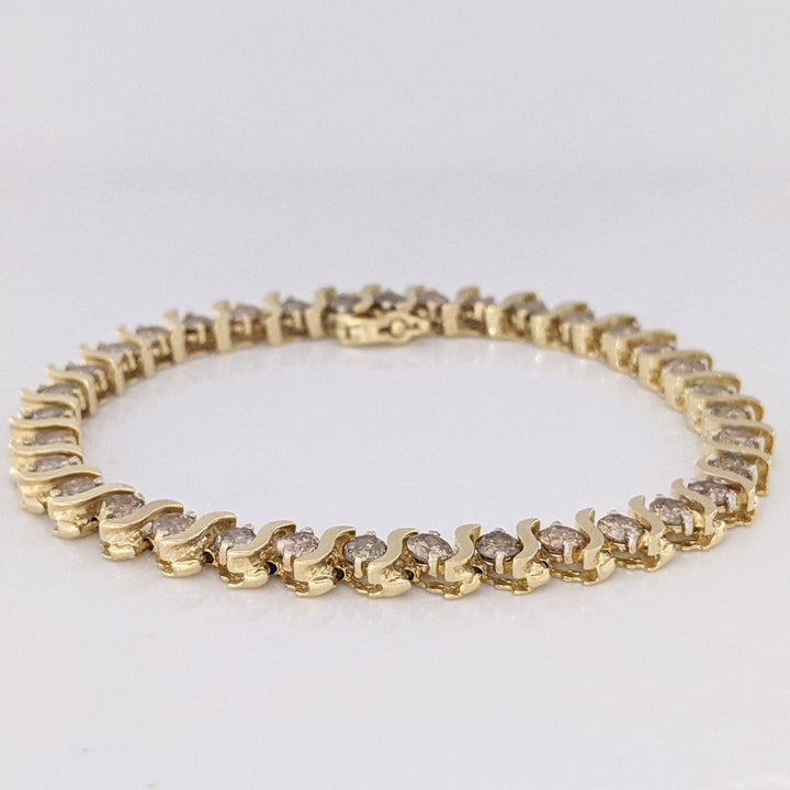 14K 5.60 CARAT TOTAL WEIGHT I2 CHAMPAGNE DIAMOND ROUND (35) S-LINK ESTATE BRACELET 15.4 GRAMS