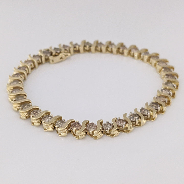 14K 5.60 CARAT TOTAL WEIGHT I2 CHAMPAGNE DIAMOND ROUND (35) S-LINK ESTATE BRACELET 15.4 GRAMS