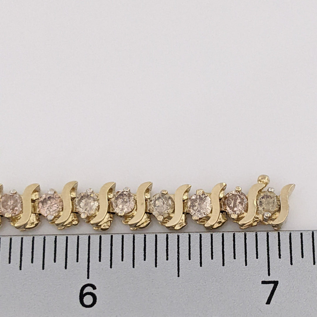 14K 5.60 CARAT TOTAL WEIGHT I2 CHAMPAGNE DIAMOND ROUND (35) S-LINK ESTATE BRACELET 15.4 GRAMS