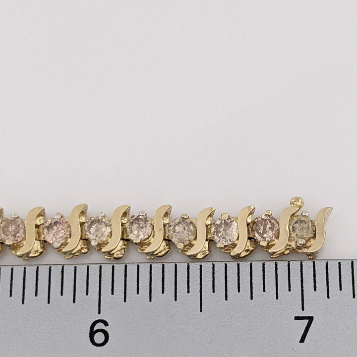 14K 5.60 CARAT TOTAL WEIGHT I2 CHAMPAGNE DIAMOND ROUND (35) S-LINK ESTATE BRACELET 15.4 GRAMS