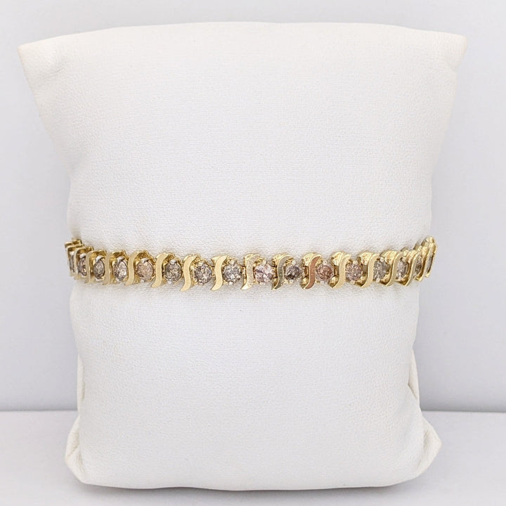 14K 5.60 CARAT TOTAL WEIGHT I2 CHAMPAGNE DIAMOND ROUND (35) S-LINK ESTATE BRACELET 15.4 GRAMS