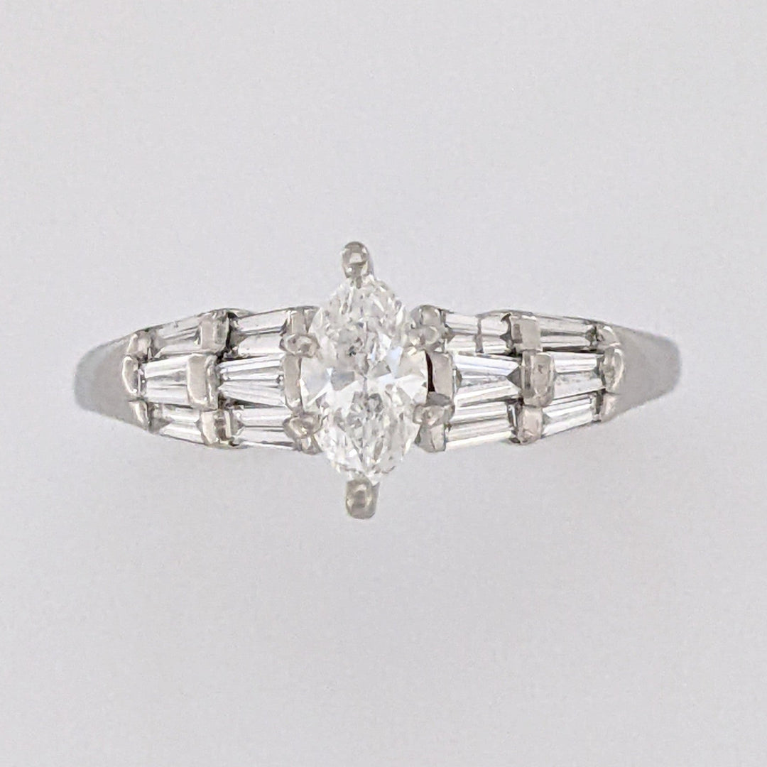 PLATINUM 1.06 CARAT TOTAL WEIGHT SI2 G-H MARQUISE DIAMOND WITH (12) BAGUETTE ESTATE RING 6.4 GRAMS