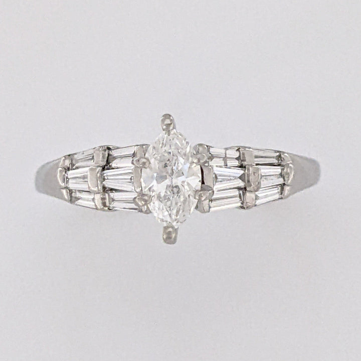 PLATINUM 1.06 CARAT TOTAL WEIGHT SI2 G-H MARQUISE DIAMOND WITH (12) BAGUETTE ESTATE RING 6.4 GRAMS