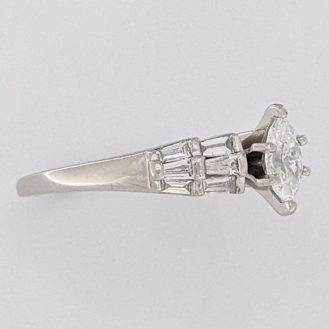 PLATINUM 1.06 CARAT TOTAL WEIGHT SI2 G-H MARQUISE DIAMOND WITH (12) BAGUETTE ESTATE RING 6.4 GRAMS