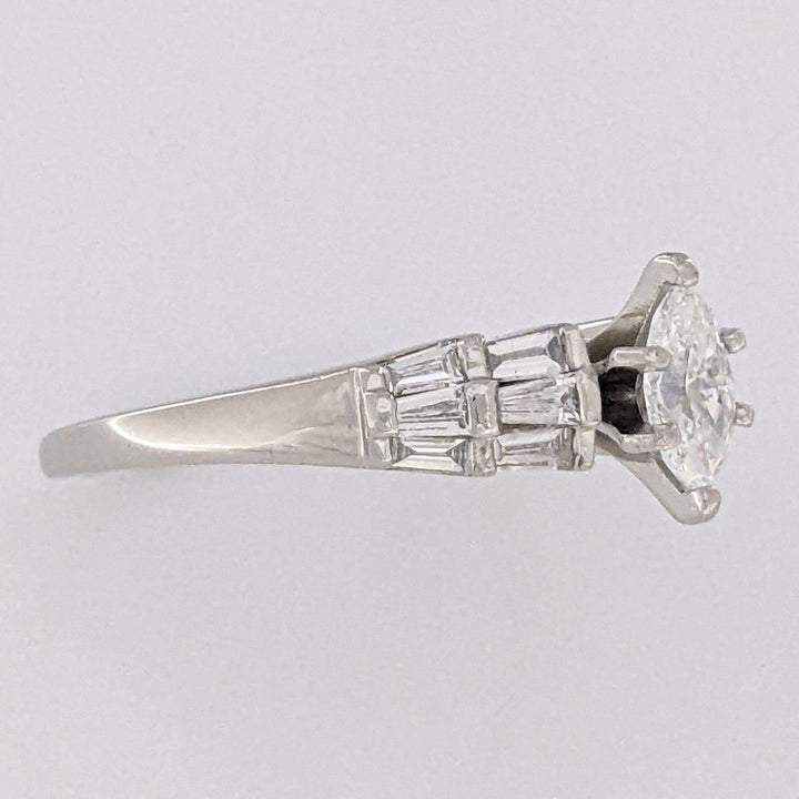PLATINUM 1.06 CARAT TOTAL WEIGHT SI2 G-H MARQUISE DIAMOND WITH (12) BAGUETTE ESTATE RING 6.4 GRAMS