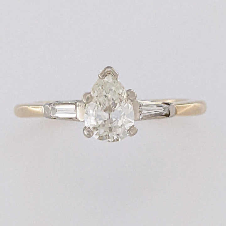 14K .87 CARAT TOTAL WEIGHT I1 J DIAMOND PEAR WITH (2) BAGUETTES ESTATE RING 2.9 GRAMS