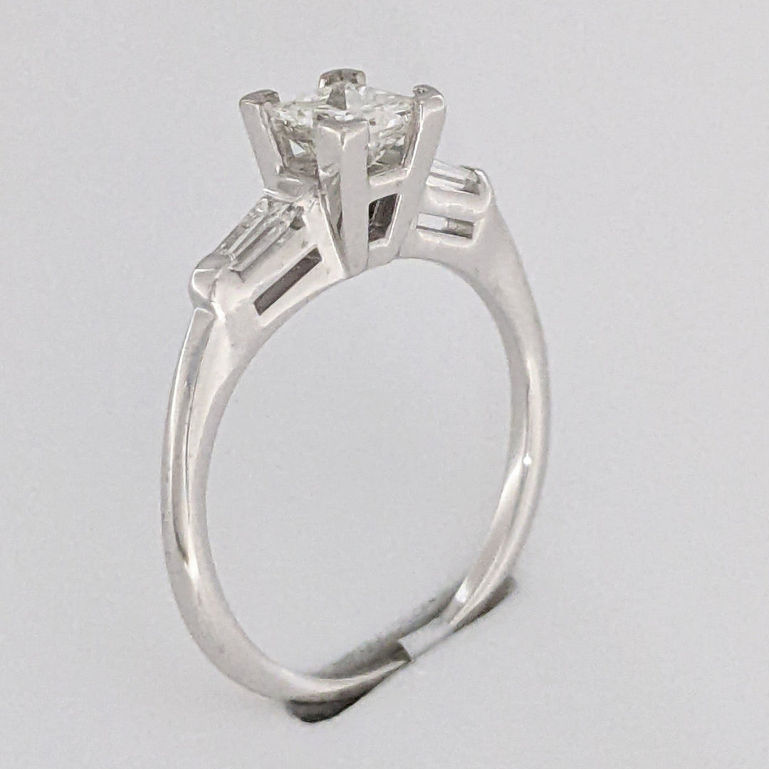 14K WHITE .53 CARAT TOTAL VS1 I DIAMOND PRINCESS CUT WITH (2) BAGUETTE TAPERED ESTATE RING