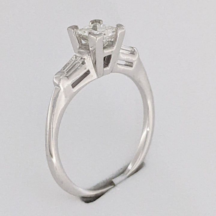 14K WHITE .53 CARAT TOTAL VS1 I DIAMOND PRINCESS CUT WITH (2) BAGUETTE TAPERED ESTATE RING