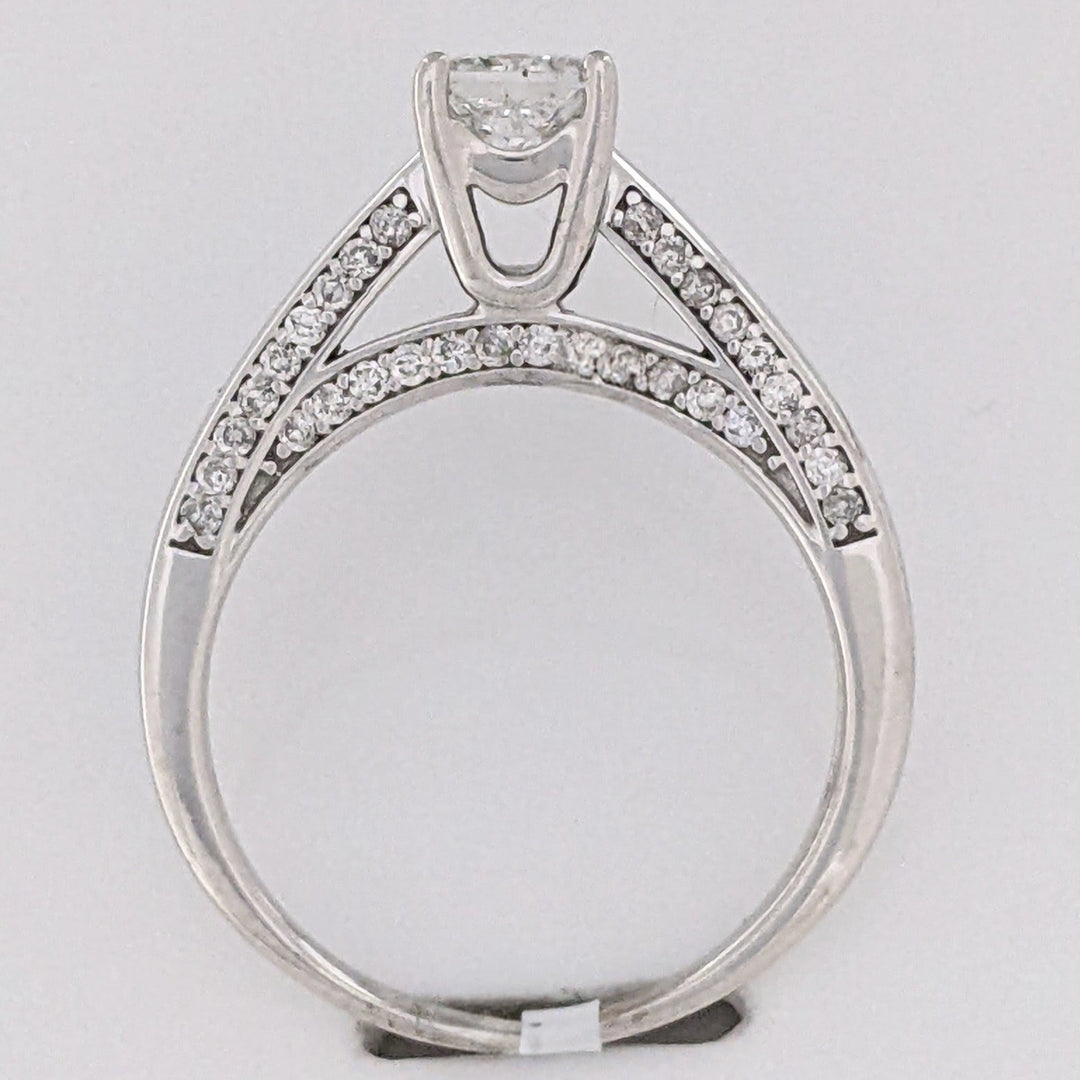 14K WHITE 1.13 CARAT TOTAL WEIGHT I1 G DIAMOND PRINCESS CUT WITH (48) ROUND MELEE ESTATE RING 4.7 GRAMS