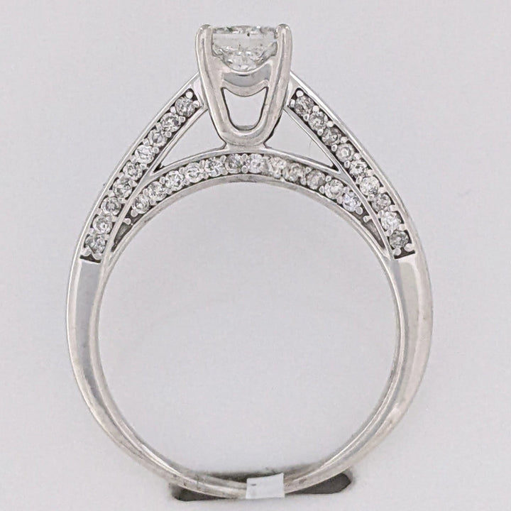 14K WHITE 1.13 CARAT TOTAL WEIGHT I1 G DIAMOND PRINCESS CUT WITH (48) ROUND MELEE ESTATE RING 4.7 GRAMS