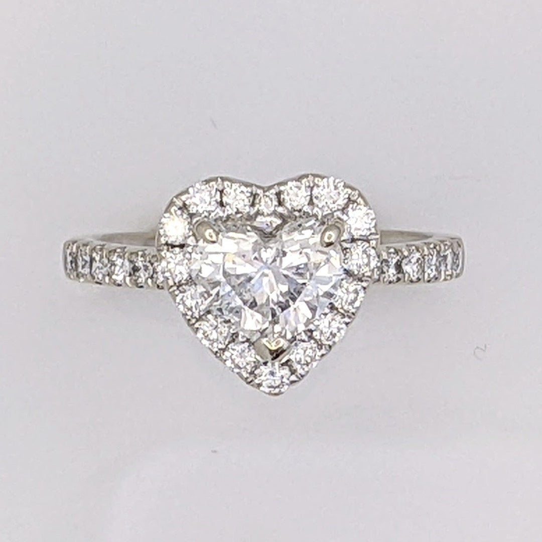 18K WHITE 1.85 CARAT TOTAL WEIGHT I1 I DIAMOND HEART (1) ROUND (30) HALO ESTATE RING 3.3 GRAMS