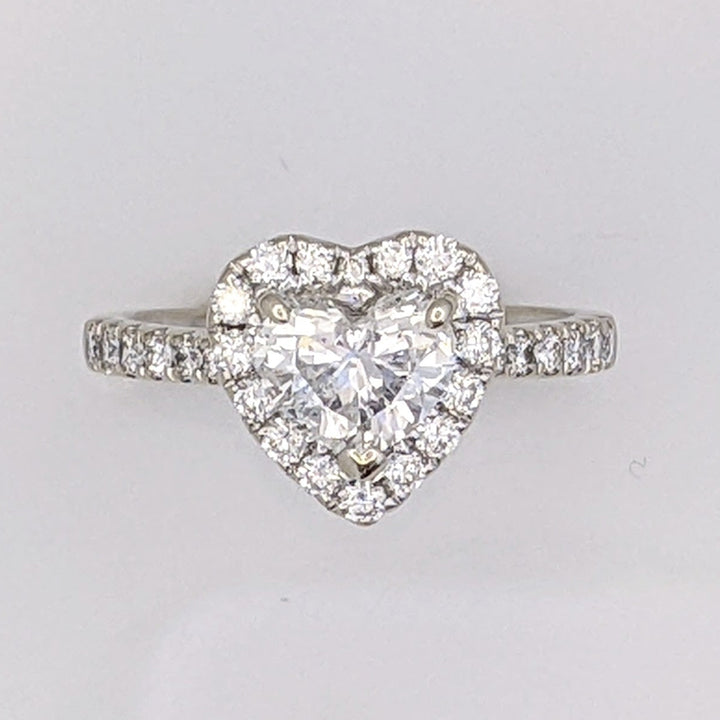 18K WHITE 1.85 CARAT TOTAL WEIGHT I1 I DIAMOND HEART (1) ROUND (30) HALO ESTATE RING 3.3 GRAMS