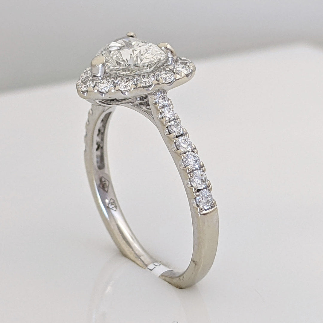 18K WHITE 1.85 CARAT TOTAL WEIGHT I1 I DIAMOND HEART (1) ROUND (30) HALO ESTATE RING 3.3 GRAMS