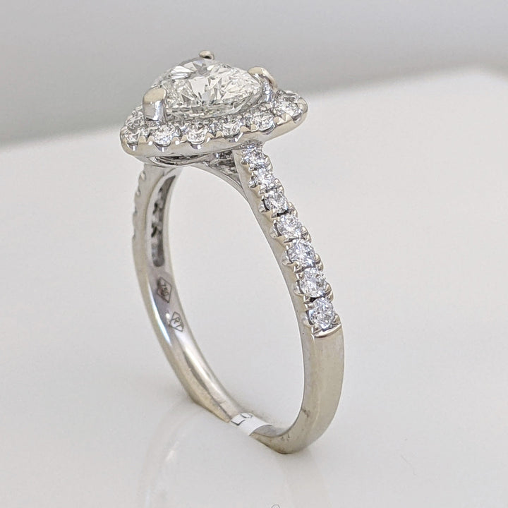 18K WHITE 1.85 CARAT TOTAL WEIGHT I1 I DIAMOND HEART (1) ROUND (30) HALO ESTATE RING 3.3 GRAMS