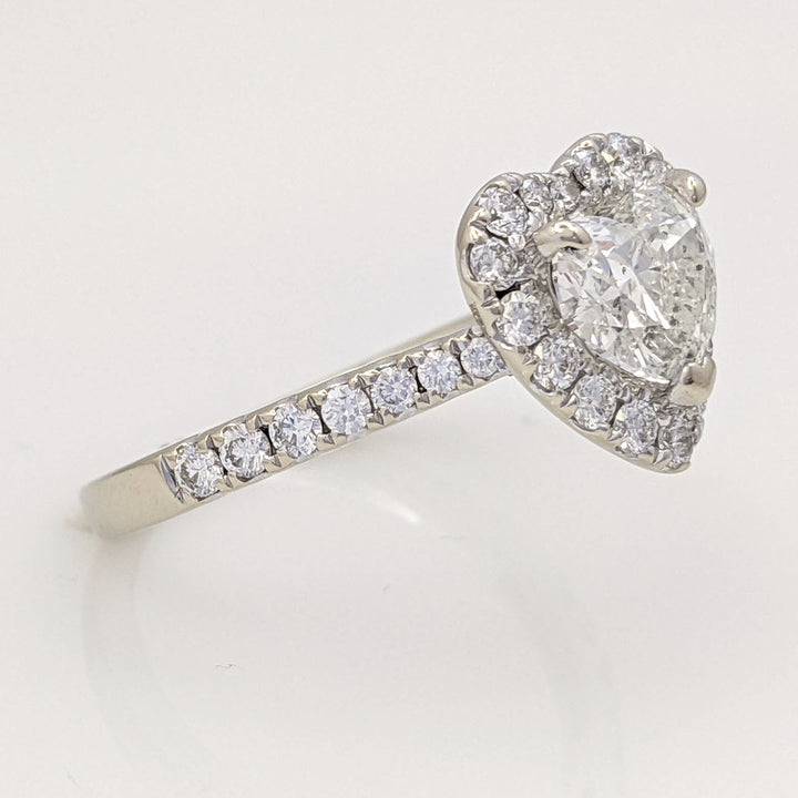 18K WHITE 1.85 CARAT TOTAL WEIGHT I1 I DIAMOND HEART (1) ROUND (30) HALO ESTATE RING 3.3 GRAMS