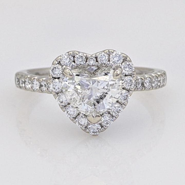 18K WHITE 1.85 CARAT TOTAL WEIGHT I1 I DIAMOND HEART (1) ROUND (30) HALO ESTATE RING 3.3 GRAMS