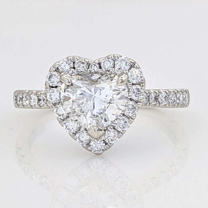 18K WHITE 1.85 CARAT TOTAL WEIGHT I1 I DIAMOND HEART (1) ROUND (30) HALO ESTATE RING 3.3 GRAMS