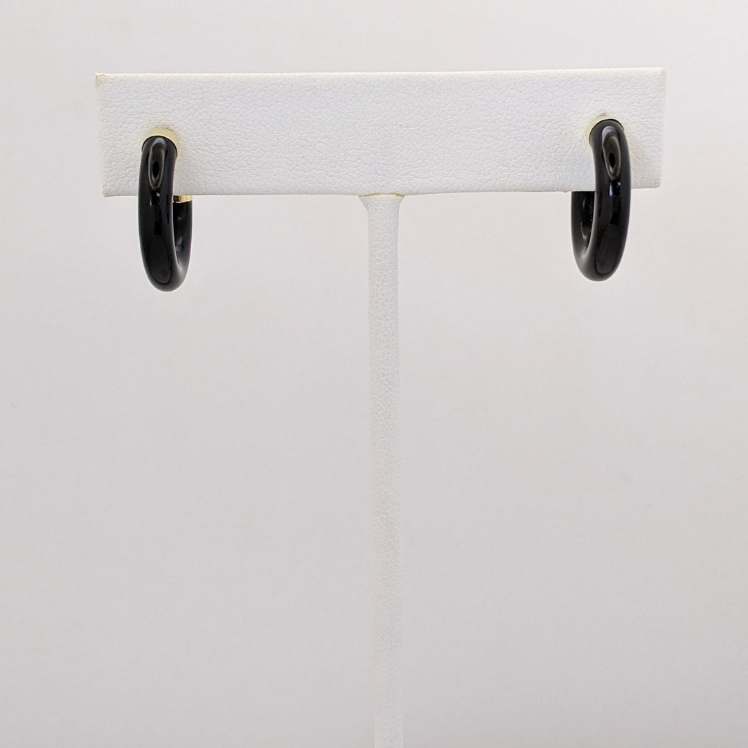 10K ONYX TUBE HOOP ESTATE EARRINGS 2.9 GRAMS