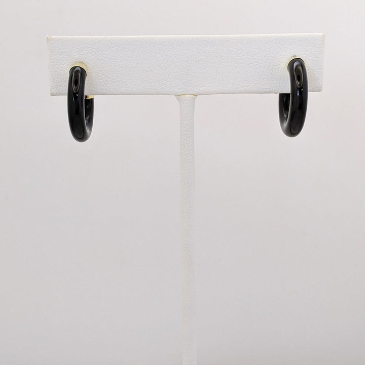 10K ONYX TUBE HOOP ESTATE EARRINGS 2.9 GRAMS