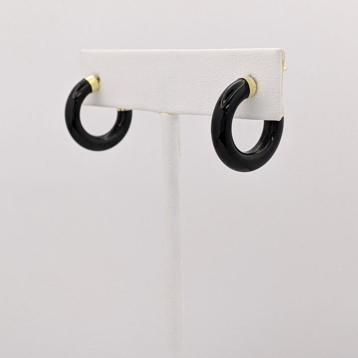 10K ONYX TUBE HOOP ESTATE EARRINGS 2.9 GRAMS