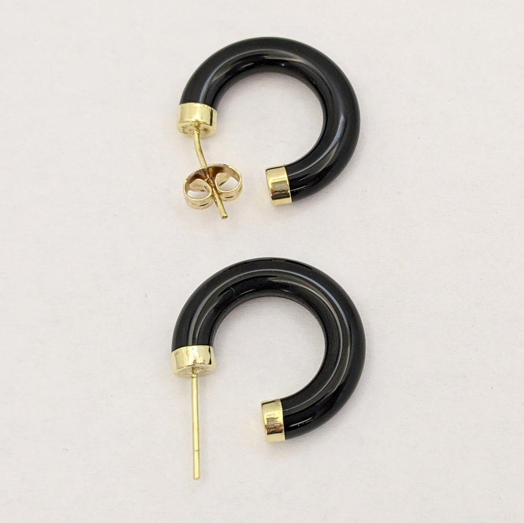 10K ONYX TUBE HOOP ESTATE EARRINGS 2.9 GRAMS