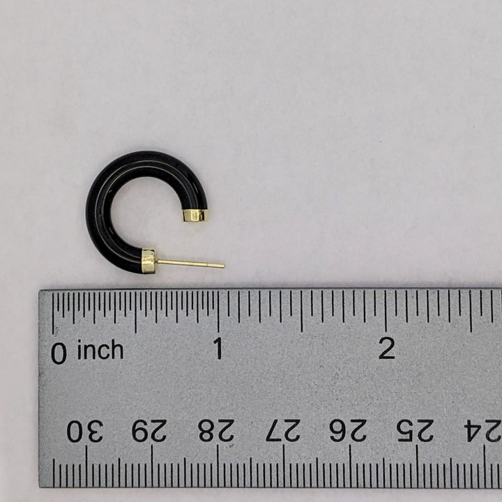 10K ONYX TUBE HOOP ESTATE EARRINGS 2.9 GRAMS