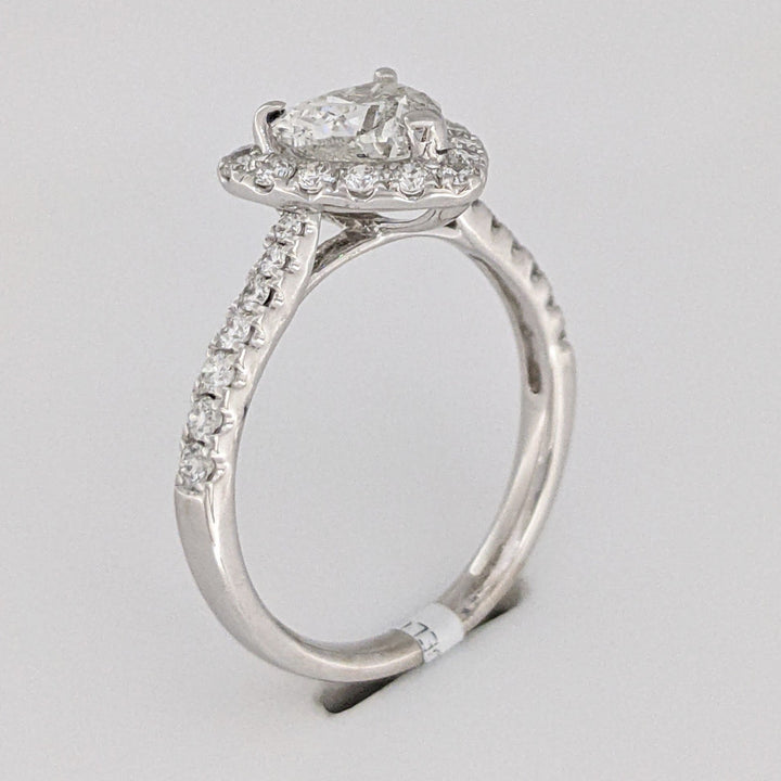 18K WHITE 1.85 CARAT TOTAL WEIGHT I1 I DIAMOND HEART (1) ROUND (30) HALO ESTATE RING 3.3 GRAMS