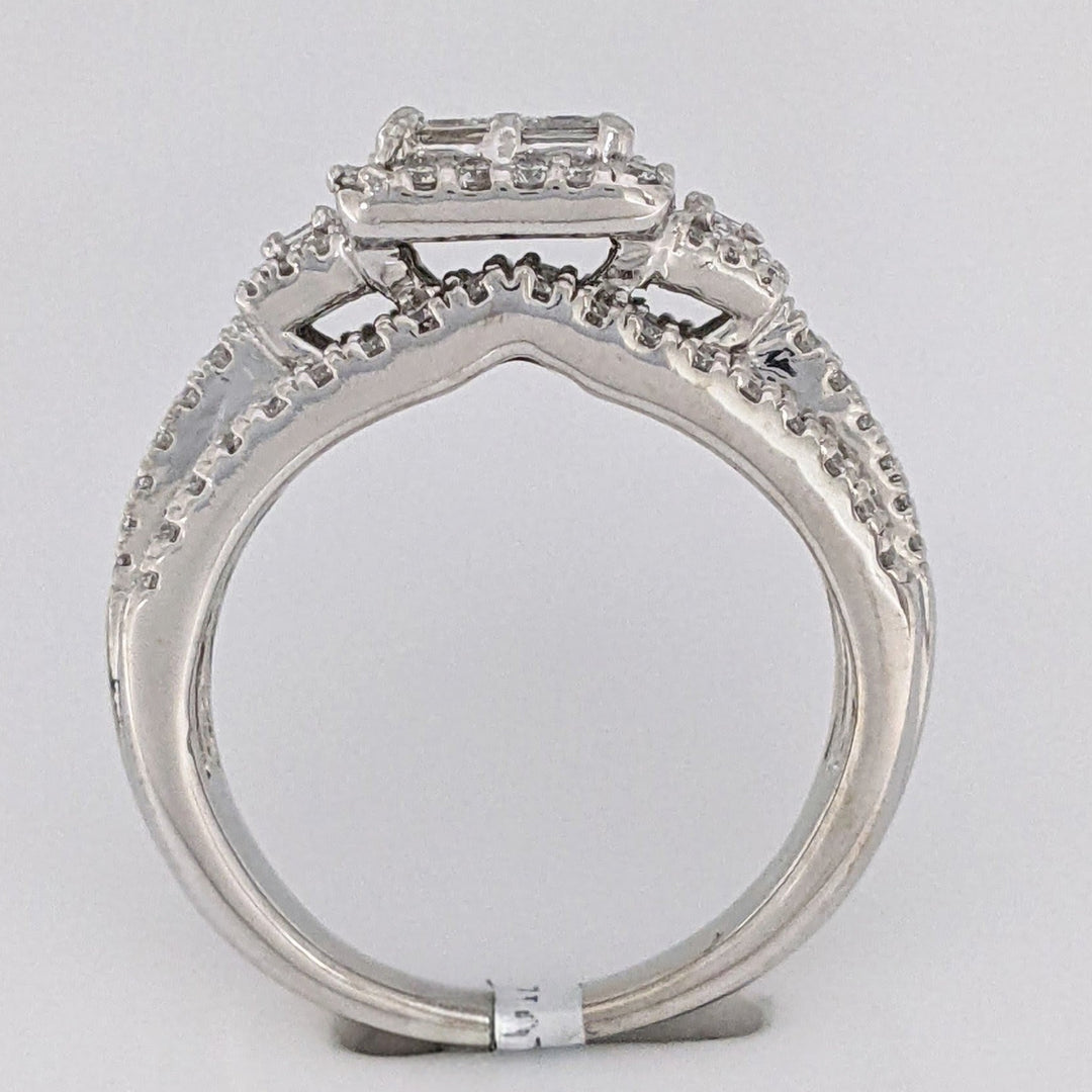 14K WHITE 1.78 CARAT TOTAL WEIGHT SI1 I DIAMOND PRINCESS CUT (4) EMERALD CUT (2) ROUND (98) ESTATE RING 6.5 GRAMS