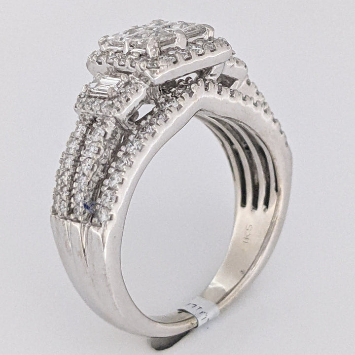 14K WHITE 1.78 CARAT TOTAL WEIGHT SI1 I DIAMOND PRINCESS CUT (4) EMERALD CUT (2) ROUND (98) ESTATE RING 6.5 GRAMS