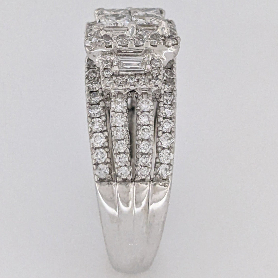 14K WHITE 1.78 CARAT TOTAL WEIGHT SI1 I DIAMOND PRINCESS CUT (4) EMERALD CUT (2) ROUND (98) ESTATE RING 6.5 GRAMS