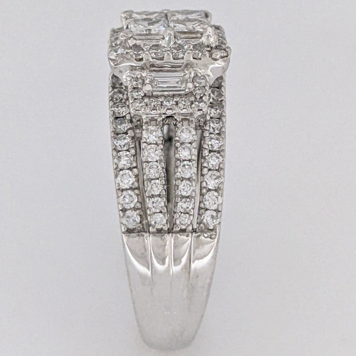 14K WHITE 1.78 CARAT TOTAL WEIGHT SI1 I DIAMOND PRINCESS CUT (4) EMERALD CUT (2) ROUND (98) ESTATE RING 6.5 GRAMS