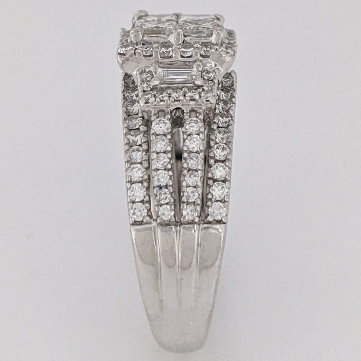 14K WHITE 1.78 CARAT TOTAL WEIGHT SI1 I DIAMOND PRINCESS CUT (4) EMERALD CUT (2) ROUND (98) ESTATE RING 6.5 GRAMS