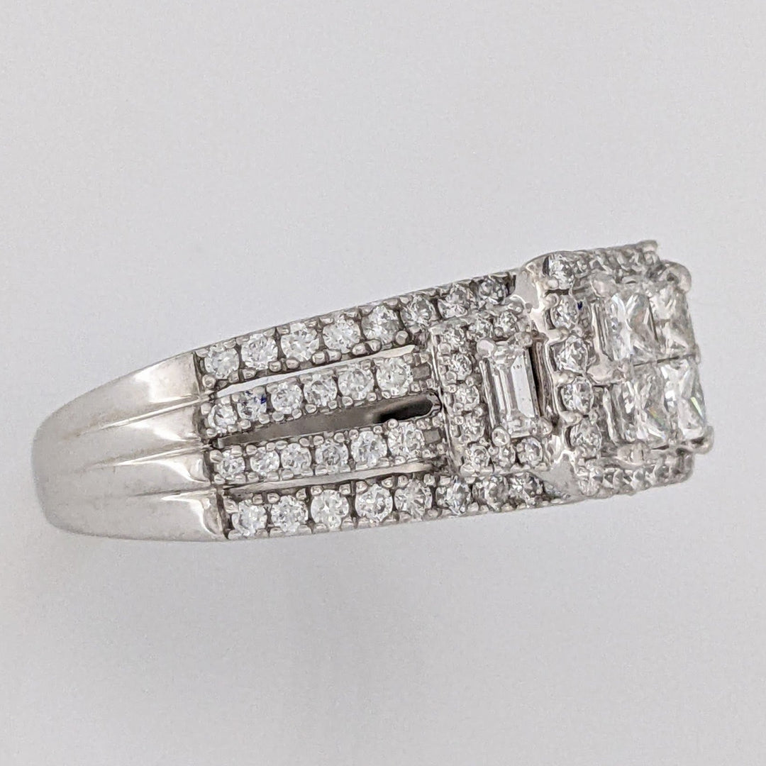 14K WHITE 1.78 CARAT TOTAL WEIGHT SI1 I DIAMOND PRINCESS CUT (4) EMERALD CUT (2) ROUND (98) ESTATE RING 6.5 GRAMS