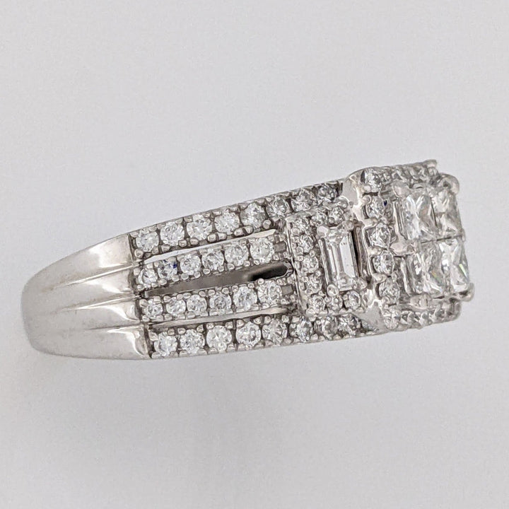 14K WHITE 1.78 CARAT TOTAL WEIGHT SI1 I DIAMOND PRINCESS CUT (4) EMERALD CUT (2) ROUND (98) ESTATE RING 6.5 GRAMS