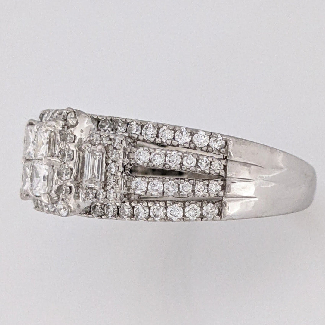 14K WHITE 1.78 CARAT TOTAL WEIGHT SI1 I DIAMOND PRINCESS CUT (4) EMERALD CUT (2) ROUND (98) ESTATE RING 6.5 GRAMS