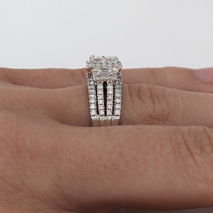 14K WHITE 1.78 CARAT TOTAL WEIGHT SI1 I DIAMOND PRINCESS CUT (4) EMERALD CUT (2) ROUND (98) ESTATE RING 6.5 GRAMS